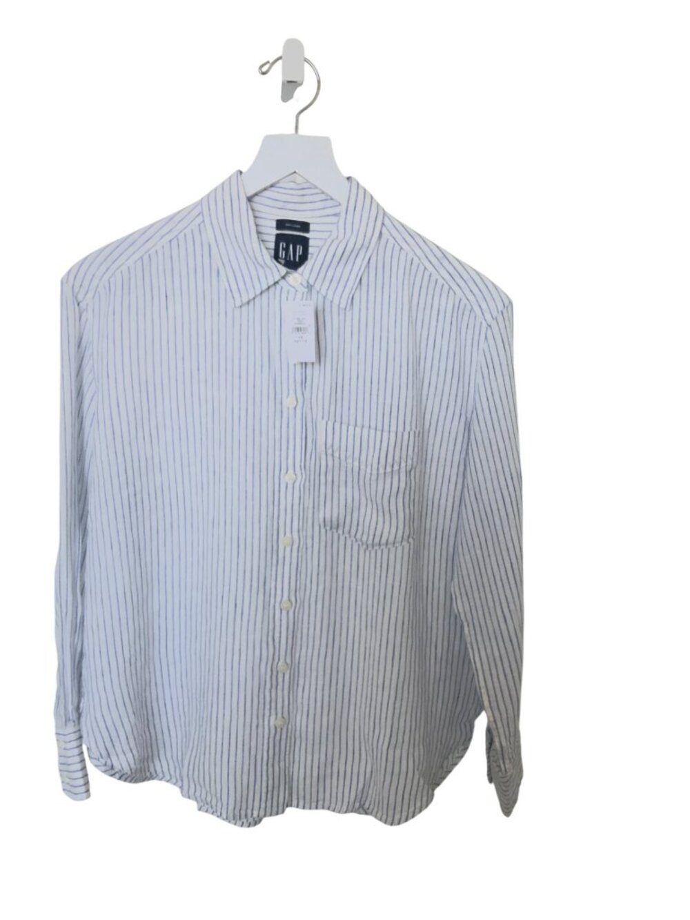 Gap Oversized 100% Linen Button-Down Shirt Blue & White